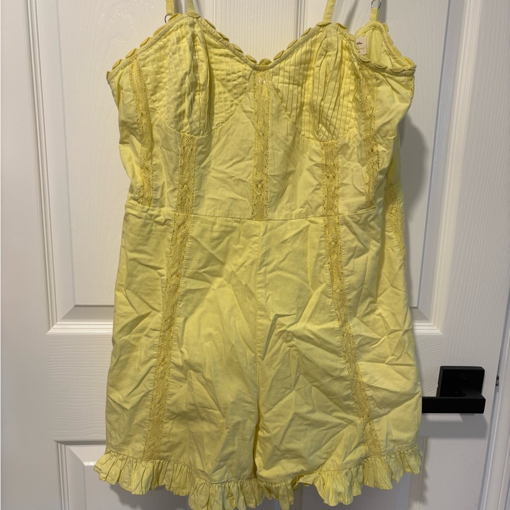 Lulu's Pale Yellow Lace-Trim Romper Chemise